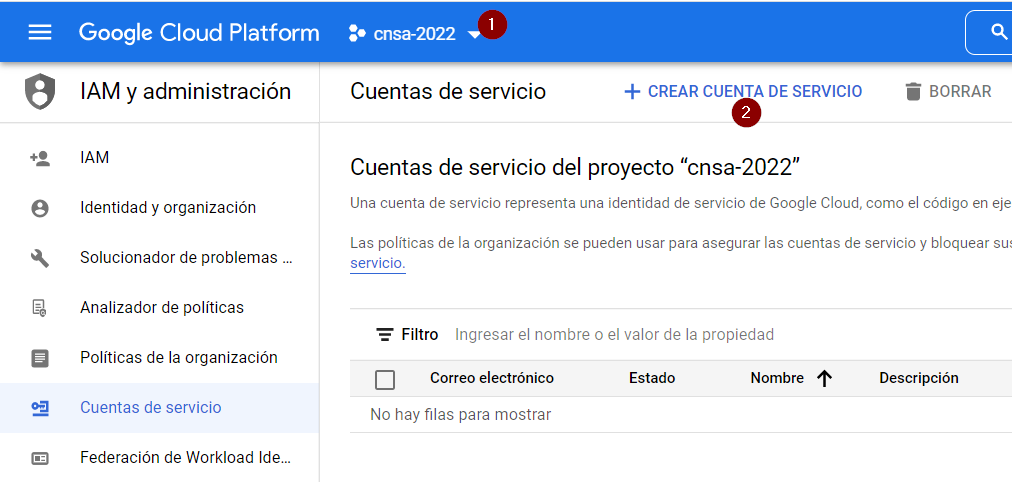 crear clave cuenta servicio