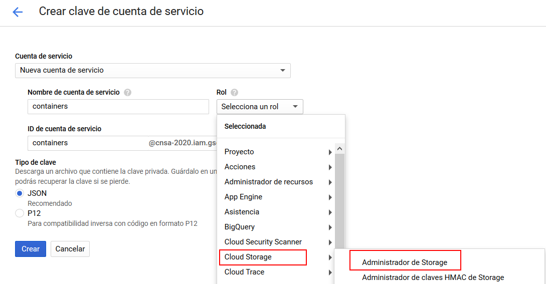cloud containers registry key create