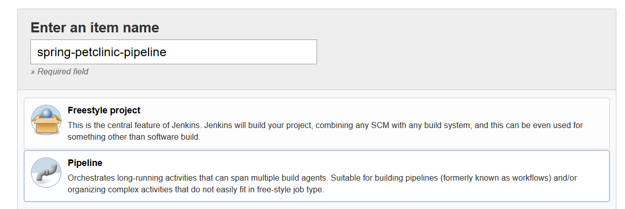 new item pipeline petclinic