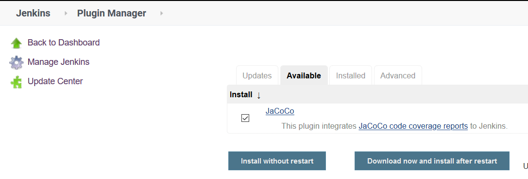 plugins jacoco install