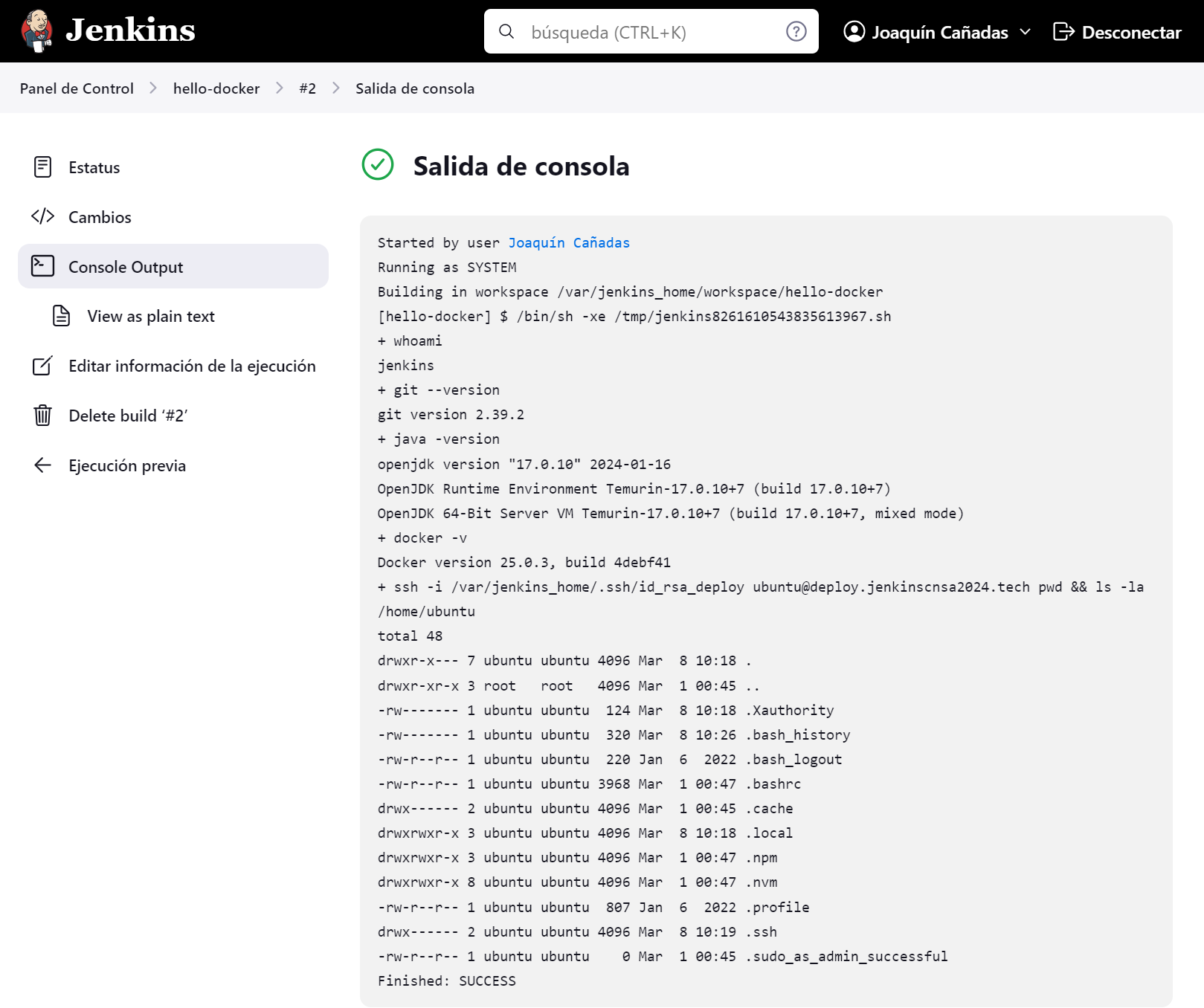 jenkins hello docker ssh to deploy output 2024